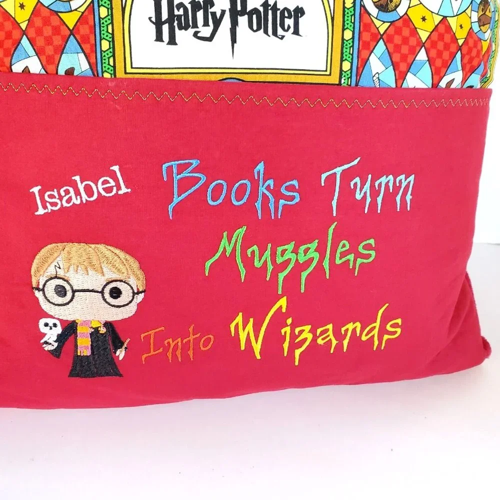 Books Turn Muggles into Wizards Throw Pillow Book Pocket 16”x16” HP 